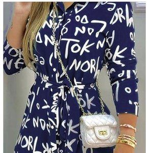 Blue and White Newspaper Collar Dress